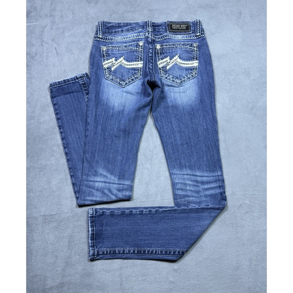 Miss Me Jeans Womens 26x32 Skinny Lowrise Logo Pockets Studded Y2K Boho USA - Picture 4 of 9